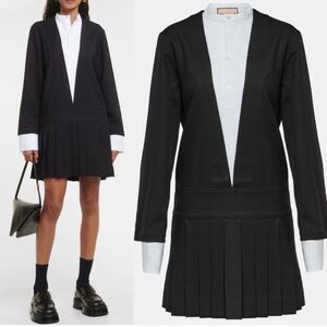 Plan C Dropwaist Pleated Dress Black & White Size M